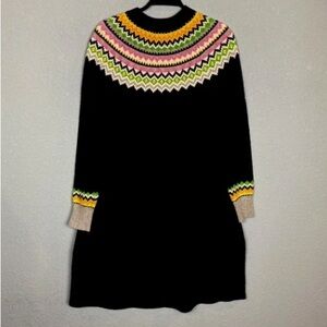 Chic Black Long Sleeve Dress with Colorful Pattern